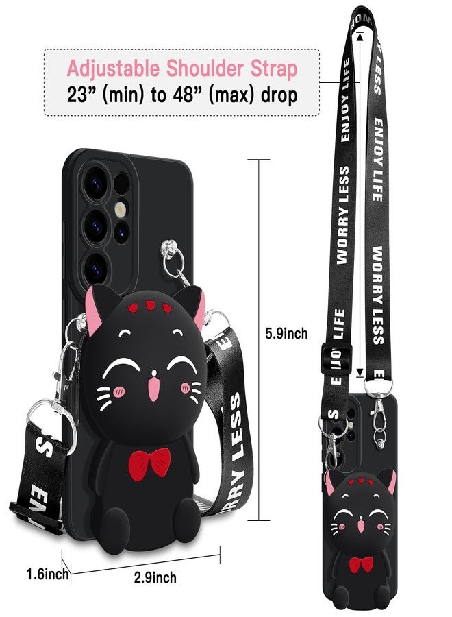 SGVAHY for Samsung Galaxy S24 Ultra Case, Cute Black Lucky Cat Coin Purse Fancy Phone Case for Women Girls with Crossbody Strap Kawaii Soft Silicone Cover for Galaxy S24 Ultra - Image 2