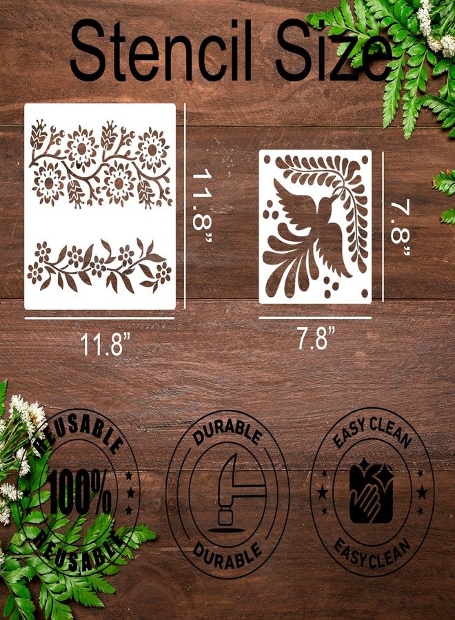zosylley Talavera Stencil Reusable Tile Stencil Floral Folk Mexican Stencils for Painting on Wall Floor Furniture Wood Home Decor - Image 2