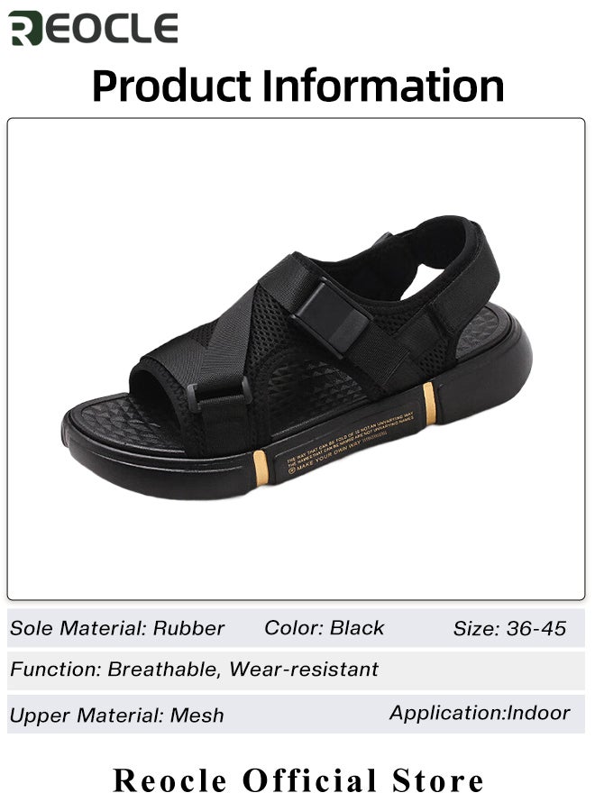 REOCLE Men's Sandals with Thick Sole & Breathable Mesh & Velcro Tape Stretch Fabric Outdoor Lightweight Beach Shoes Casual Slippers Summer Sandals  - Image 2