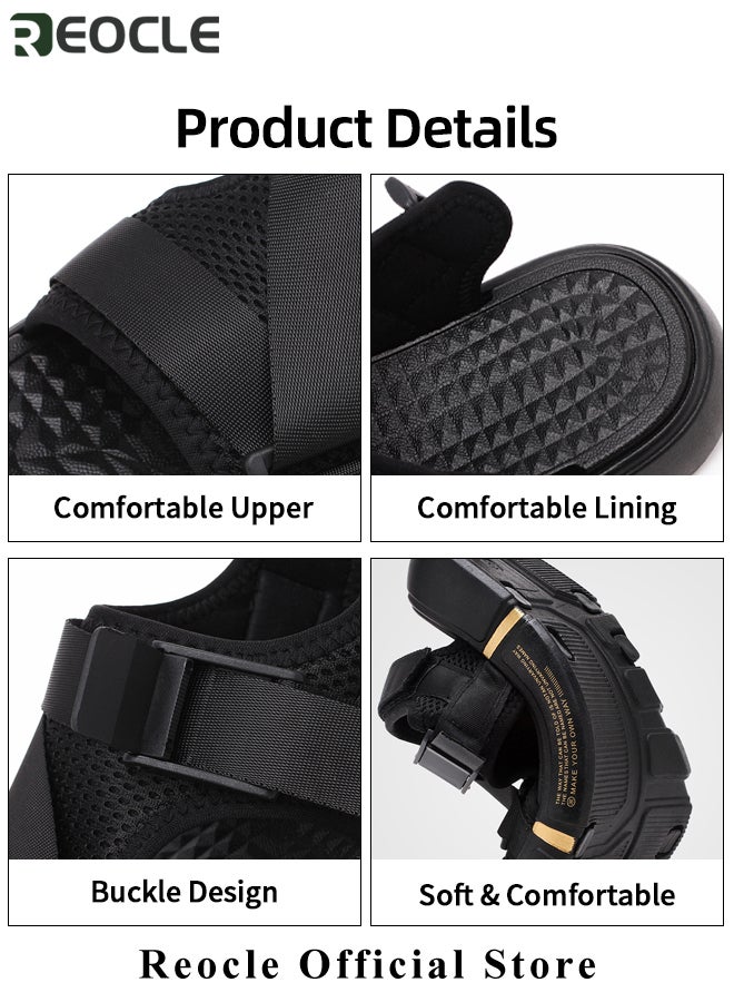 REOCLE Men's Sandals with Thick Sole & Breathable Mesh & Velcro Tape Stretch Fabric Outdoor Lightweight Beach Shoes Casual Slippers Summer Sandals  - Image 5
