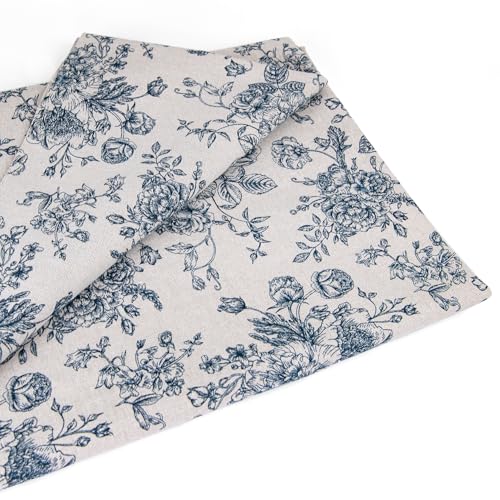 LOVOUS Linen Blue Floral Fabric by The Yard - Upholstery Fabric by The Yards Floral Pattern Sewing Quilting Cloth 60 Inch Width for Chairs Sofas Tablecloth Curtains Reupholstery DIY Projects - 2 Yard - Image 3