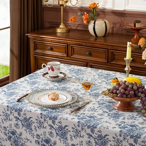 LOVOUS Linen Blue Floral Fabric by The Yard - Upholstery Fabric by The Yards Floral Pattern Sewing Quilting Cloth 60 Inch Width for Chairs Sofas Tablecloth Curtains Reupholstery DIY Projects - 2 Yard - Image 2