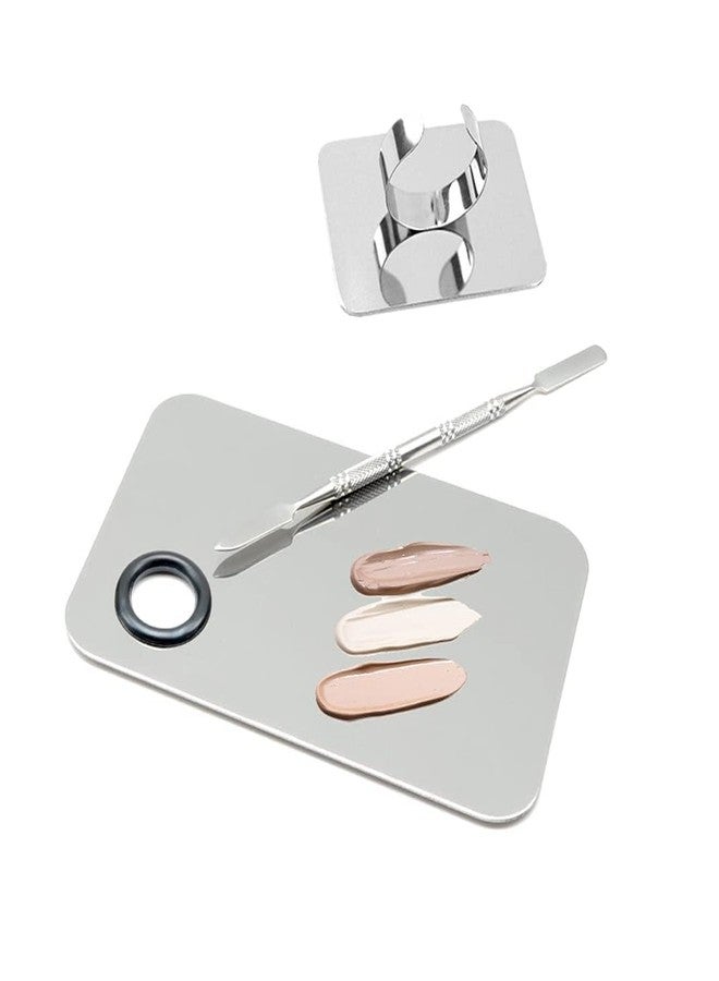 Ruby Face Rubyface 2Pcs Cosmetic Mixing Makeup Palette Spatula Makeup Artist Tool Mini Ring Palette, Beauty Salon Color Cream Mixing Palette With A Spatula Makeup Nail Art Palette (SET- A) - Image 1
