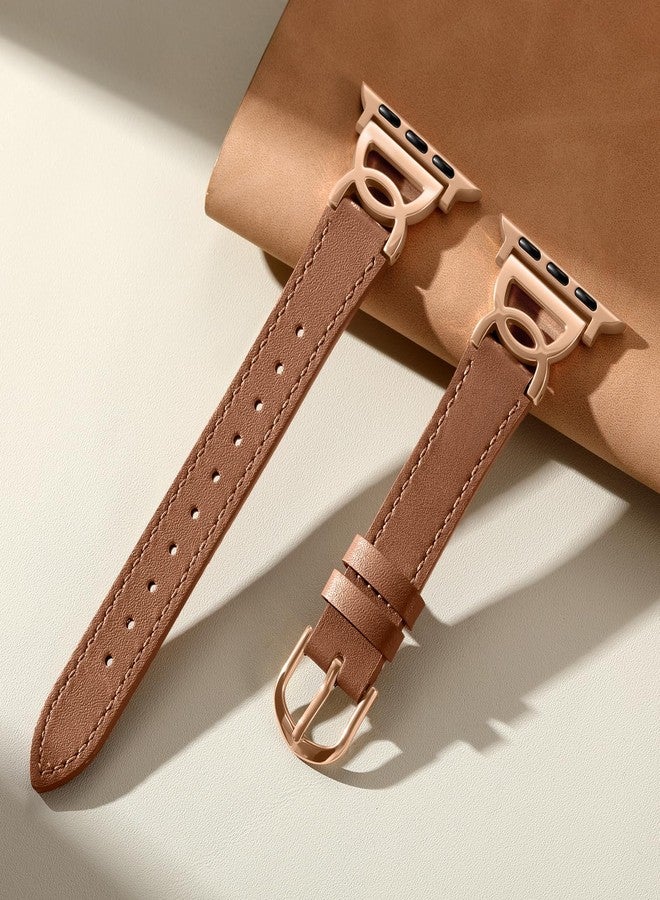 DaQin Slim Leather Band Compatible with Apple Watch Bands for Women 40mm 38mm 41mm 42mm, Dressy Leather Strap with Designer DC-shaped Buckle for iWatch Bands Series 11 10 9 8 7 6 5 4 3 2 1 SE,Brown - Image 3