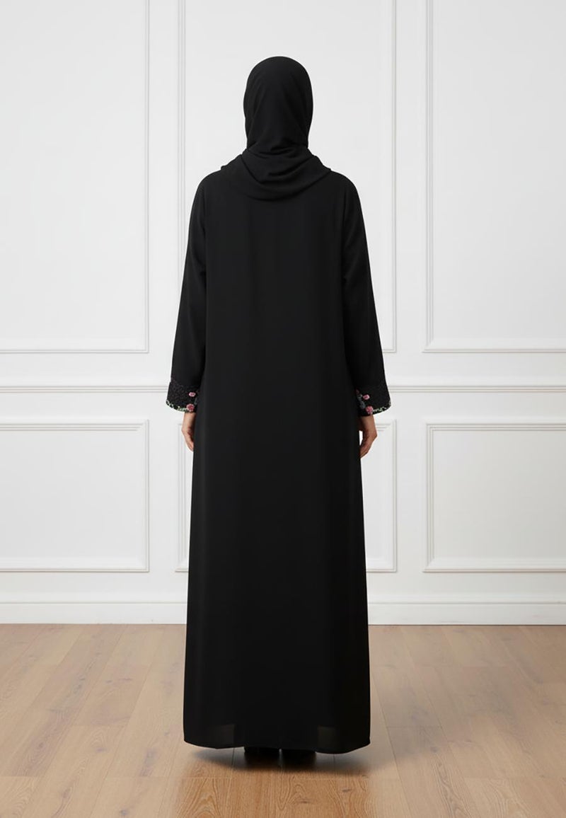 NUKHBAA عباءة نيدا سوداء فاخرة مع تطريز معقد-823 - Image 3