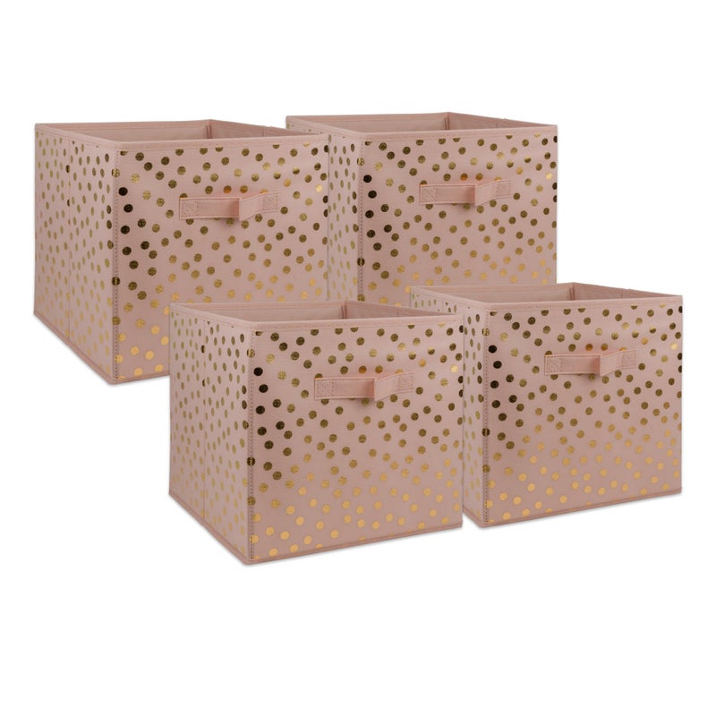 DII Non Woven Storage Collection Polka Dot Collapsible Bin Small Set 11x11x11 Cube Pink  Gold 4 Piece - Image 1