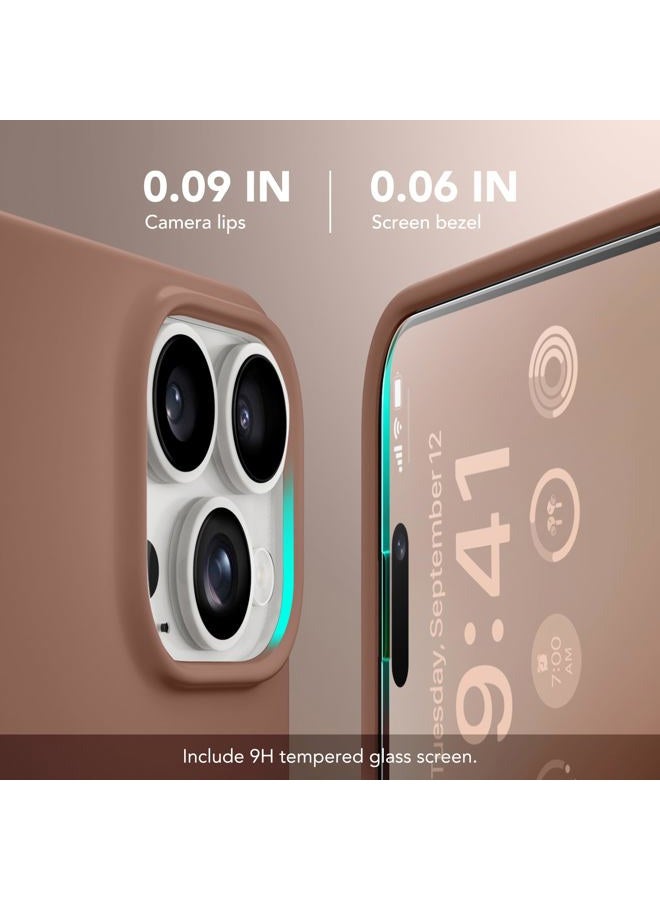 GONEZ لهاتف iPhone 15 Pro Max - جراب سيليكون، متوافق مع ماغسيف، واقي كاميرا + واقي شاشة، بطانة ميكروفايبر ناعمة مقاومة للخدش، جراب هاتف مقاوم للصدمات من السيليكون السائل، بني - Image 5