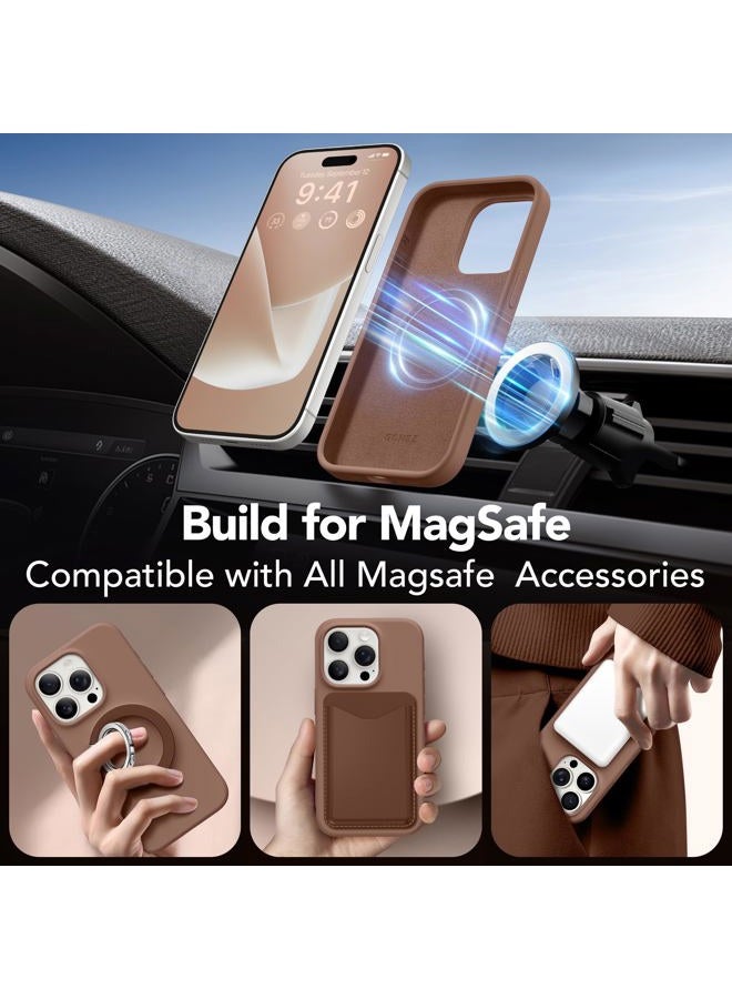 GONEZ لهاتف iPhone 15 Pro Max - جراب سيليكون، متوافق مع ماغسيف، واقي كاميرا + واقي شاشة، بطانة ميكروفايبر ناعمة مقاومة للخدش، جراب هاتف مقاوم للصدمات من السيليكون السائل، بني - Image 3