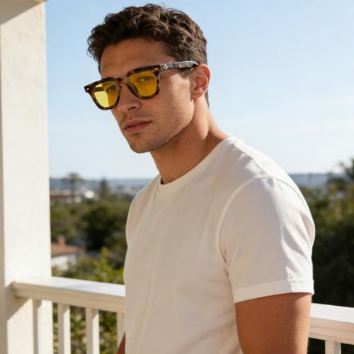 PORADAY Square Sunglasses for Women Men Trendy Thick Frame Sun Glasses Black Shades (Leopard/Yellow) - Image 2