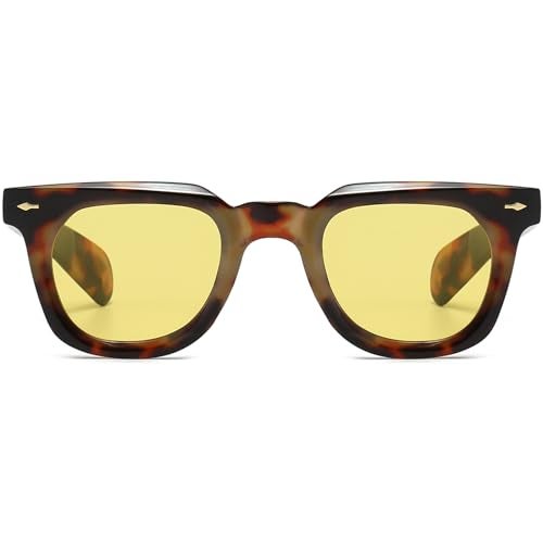 PORADAY Square Sunglasses for Women Men Trendy Thick Frame Sun Glasses Black Shades (Leopard/Yellow) - Image 3