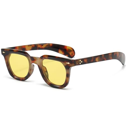 PORADAY Square Sunglasses for Women Men Trendy Thick Frame Sun Glasses Black Shades (Leopard/Yellow) - Image 1