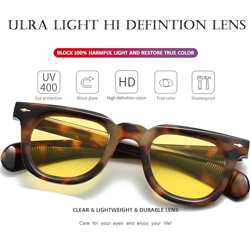 PORADAY Square Sunglasses for Women Men Trendy Thick Frame Sun Glasses Black Shades (Leopard/Yellow) - Image 4