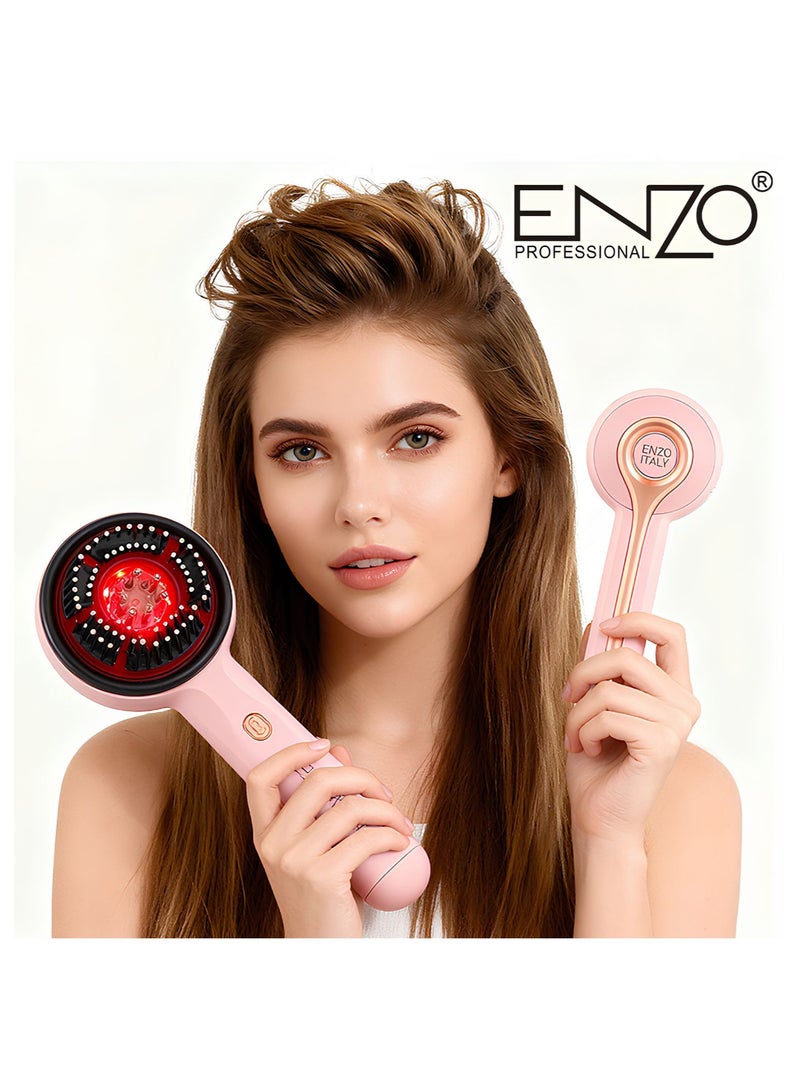 إنزو بروفيشنال جهاز تدليك فروة الرأس الكهربائي ENZO قابل للشحن USB – مشط مساج للرأس لتعزيز نمو الشعر وتوزيع الزيوت، جهاز تدليك اهتزازي للاسترخاء والعناية بالشعر (وردي) - Image 1