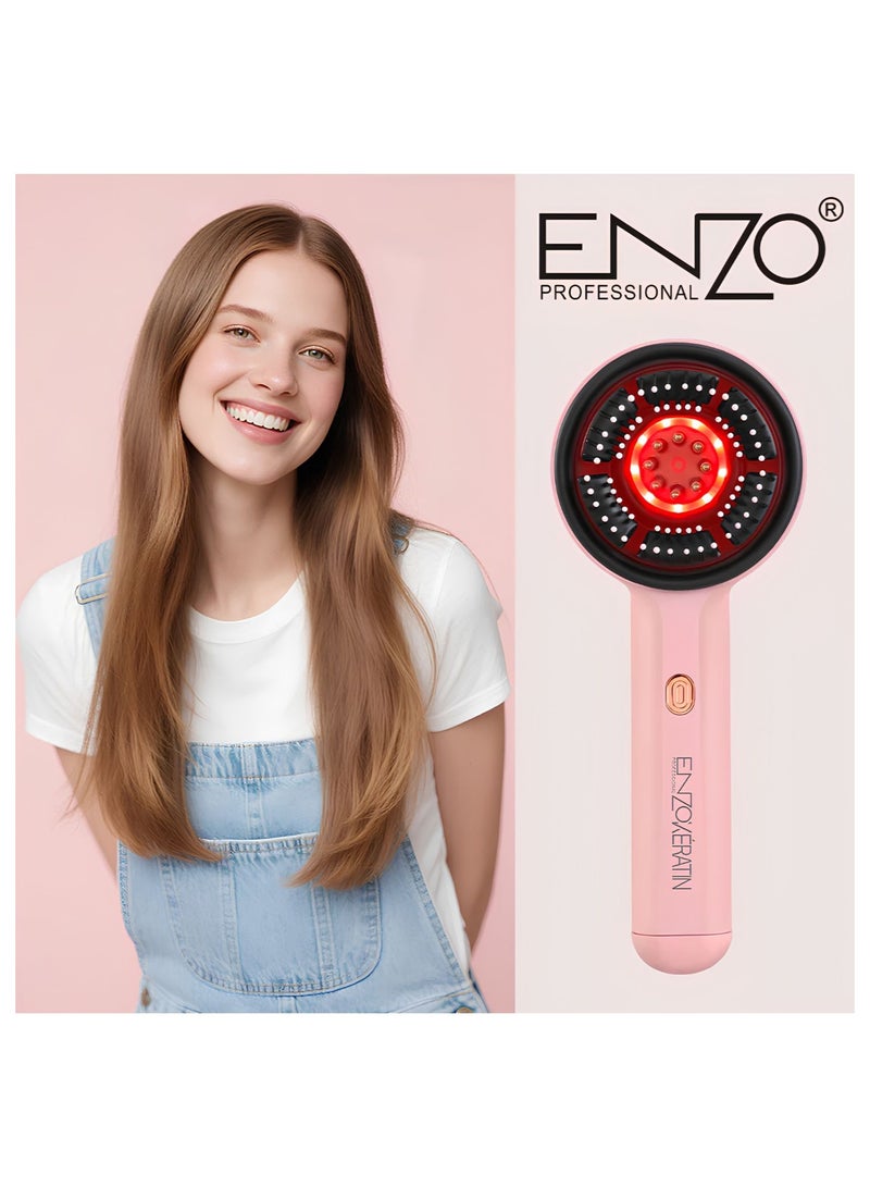 إنزو بروفيشنال جهاز تدليك فروة الرأس الكهربائي ENZO قابل للشحن USB – مشط مساج للرأس لتعزيز نمو الشعر وتوزيع الزيوت، جهاز تدليك اهتزازي للاسترخاء والعناية بالشعر (وردي) - Image 5