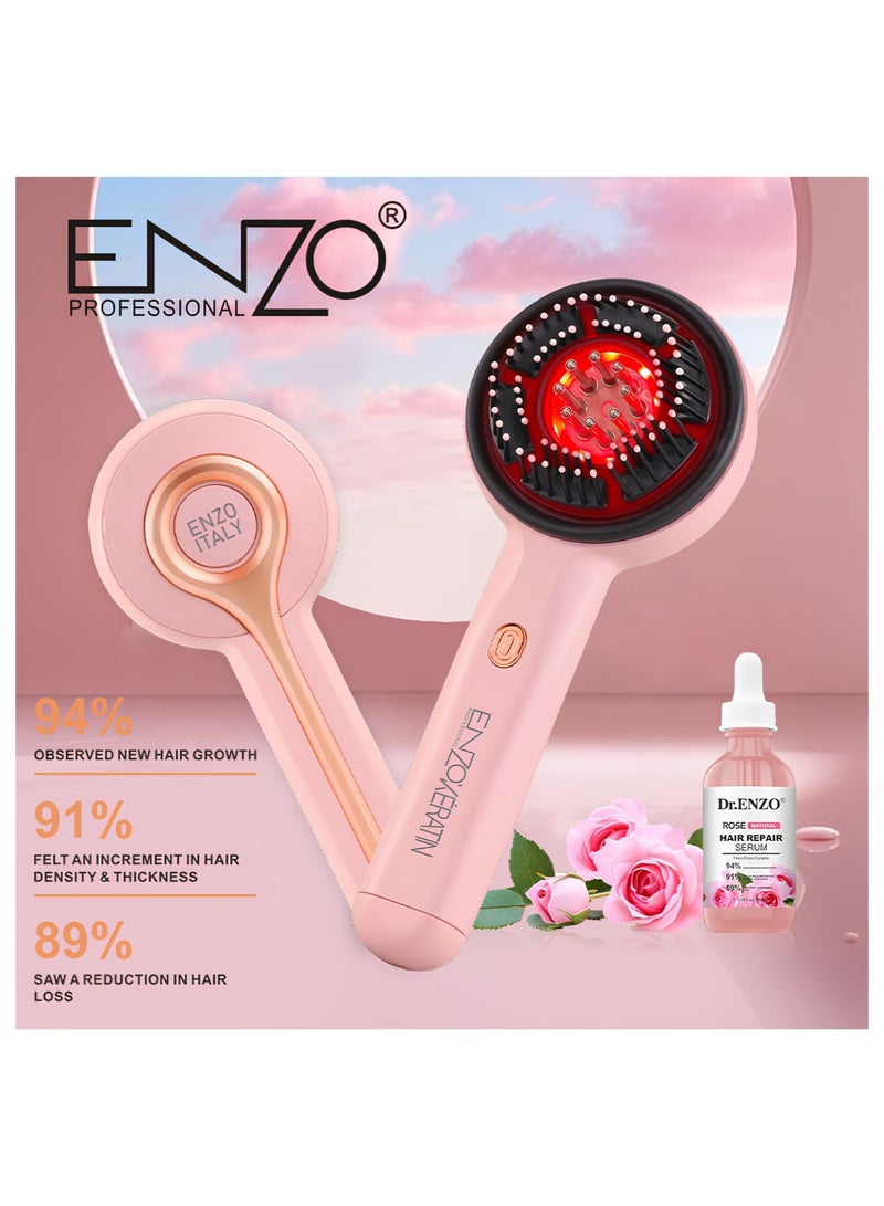 إنزو بروفيشنال جهاز تدليك فروة الرأس الكهربائي ENZO قابل للشحن USB – مشط مساج للرأس لتعزيز نمو الشعر وتوزيع الزيوت، جهاز تدليك اهتزازي للاسترخاء والعناية بالشعر (وردي) - Image 4