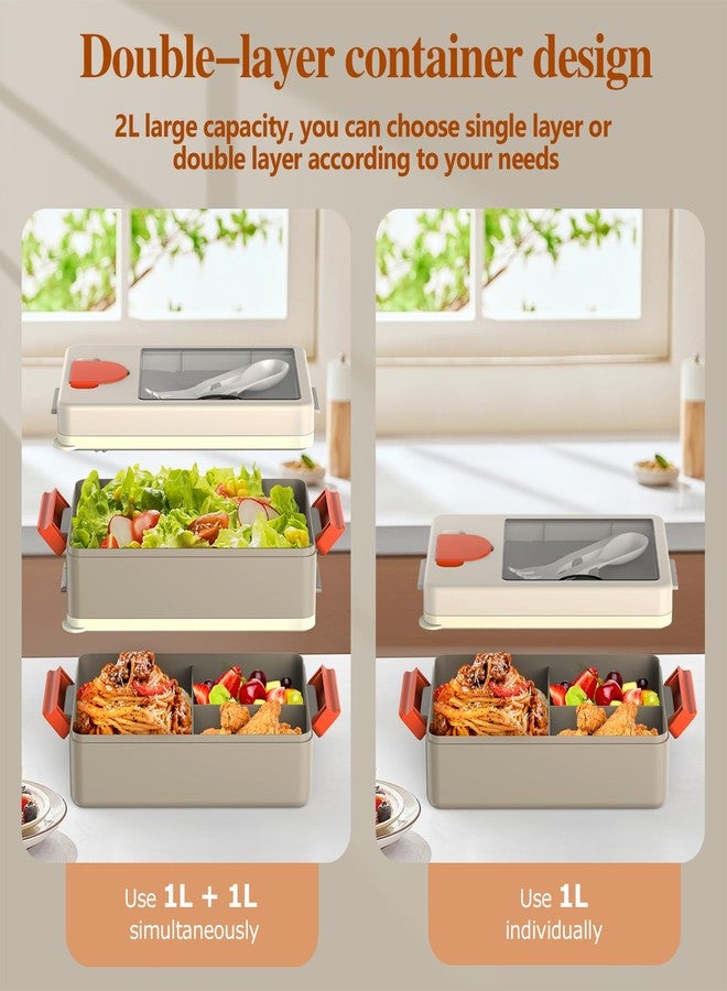 Sitlais Bento Box Adult Lunch Box - 2-Layer Stackable Lunch Container with Utensils & Insulated Bag, 67oz Large Capacity, Leakproof & Microwave Safe, BPA-Free Bento Lunch Box for Work, Gym, Outdoor (Khaki) - Image 2