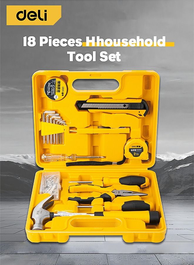 Deli 18-Piece Heavy Duty Tool Kit with Box ( Phillips and Slotted Screwdriver Tape Knife Pliers Hex Wrench )  - Image 1