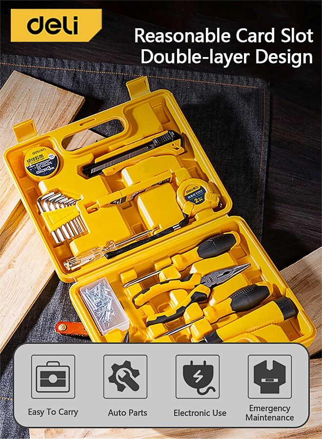 Deli 18-Piece Heavy Duty Tool Kit with Box ( Phillips and Slotted Screwdriver Tape Knife Pliers Hex Wrench )  - Image 3