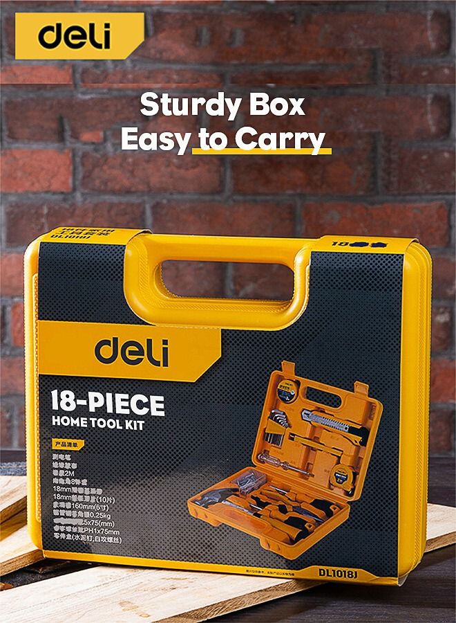 Deli 18-Piece Heavy Duty Tool Kit with Box ( Phillips and Slotted Screwdriver Tape Knife Pliers Hex Wrench )  - Image 4