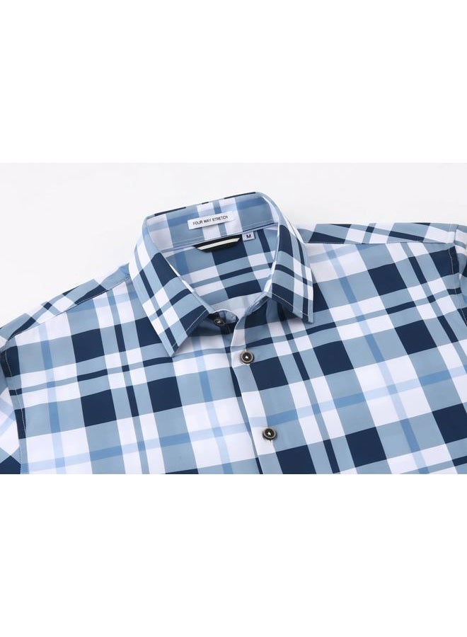 Alex Vando Mens Button Down Shirts Wrinkle Free 4-Way Stretch Print Business Casual Shirt, 18 Navy White, L - Image 3