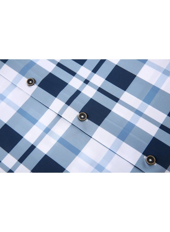 Alex Vando Mens Button Down Shirts Wrinkle Free 4-Way Stretch Print Business Casual Shirt, 18 Navy White, L - Image 4