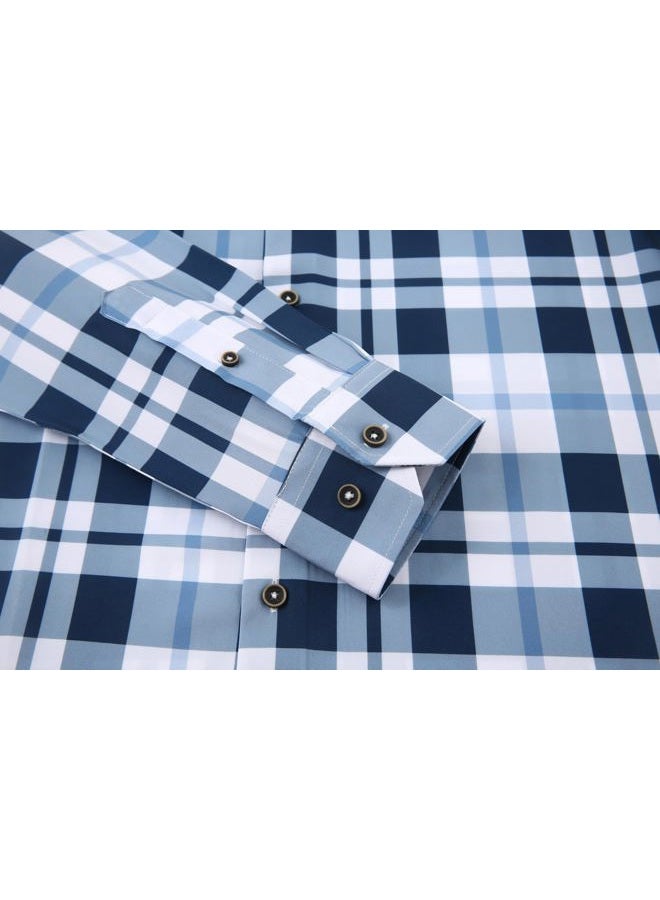 Alex Vando Mens Button Down Shirts Wrinkle Free 4-Way Stretch Print Business Casual Shirt, 18 Navy White, L - Image 5