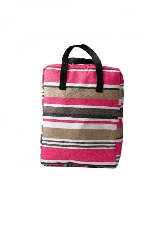 باصرة شنطة قماش مقلم وردي وبيج