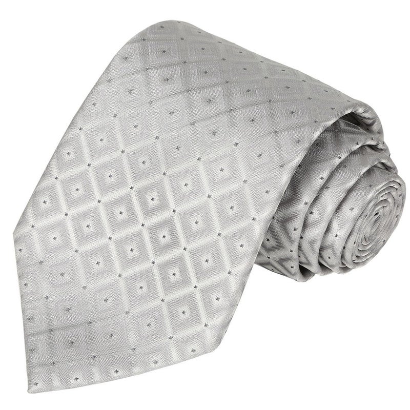 KissTies Ties for Men Silver Gray Plaid Necktie Diamond Tie - Image 1