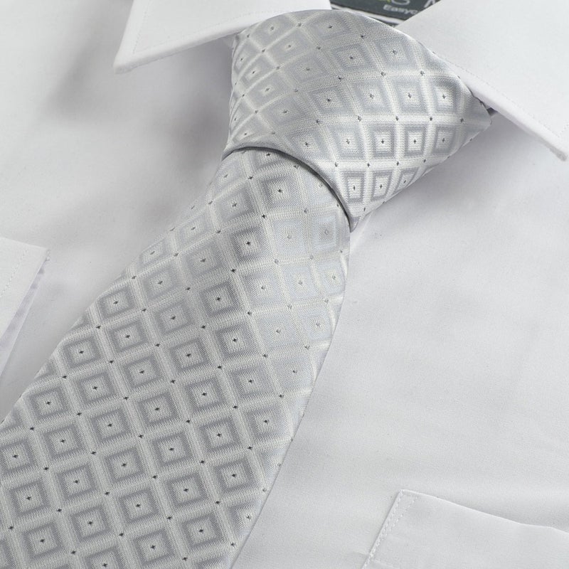 KissTies Ties for Men Silver Gray Plaid Necktie Diamond Tie - Image 3
