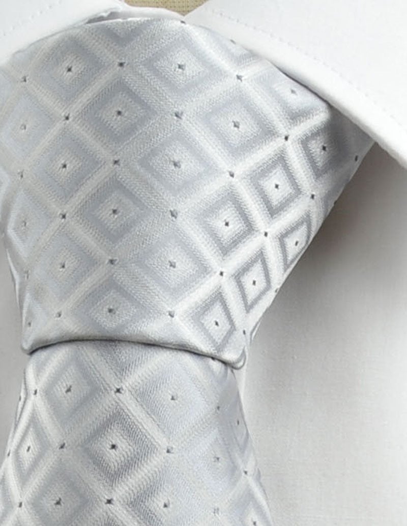 KissTies Ties for Men Silver Gray Plaid Necktie Diamond Tie - Image 4