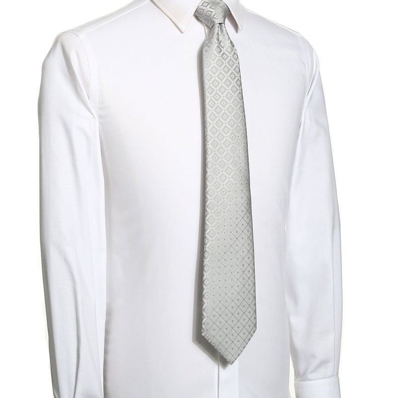 KissTies Ties for Men Silver Gray Plaid Necktie Diamond Tie - Image 5