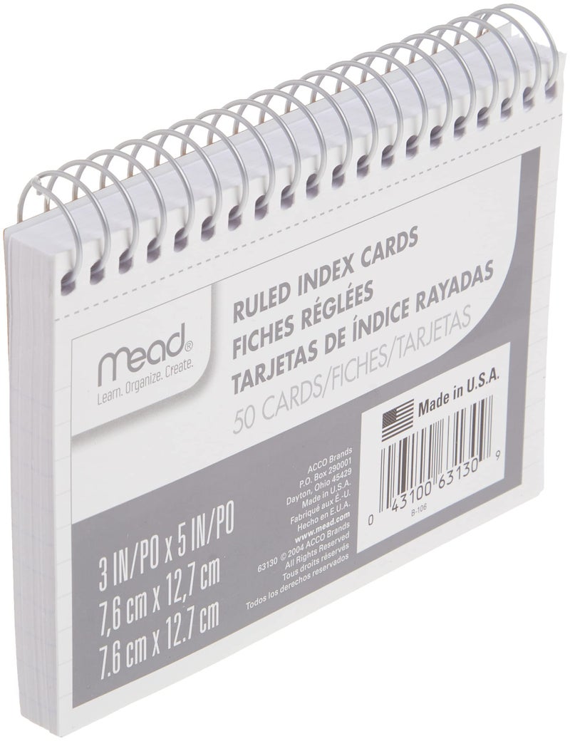 Mead Index Cards, 3" x 5", Ruled Front, Blank Back, 50 Cards, White (63130) - Image 3