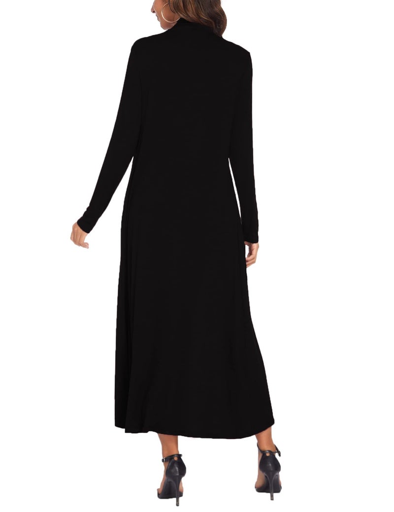 Bluetime Women Floor Length Open Front Cardigan Lightweight Long Sleeve Maxi Duster with Pockets (L, Black) - Image 5