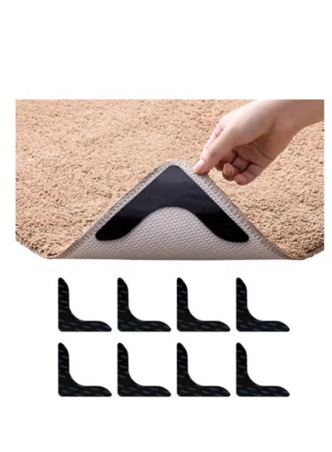fantasize وسادات شريط تثبيت السجاد على شكل L 8 قطع مزدوجة الجوانب مضادة للانزلاق قابلة لإعادة الاستخدام للسجاد على الأرضيات الخشبية والسجاد والسجاد في مكانه وجعل الزوايا مسطحة وسهلة الإزالة باللون الأسود - Image 1