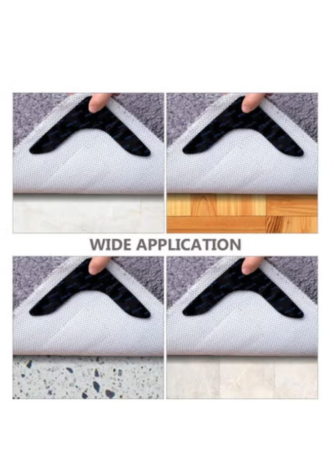 fantasize وسادات شريط تثبيت السجاد على شكل L 8 قطع مزدوجة الجوانب مضادة للانزلاق قابلة لإعادة الاستخدام للسجاد على الأرضيات الخشبية والسجاد والسجاد في مكانه وجعل الزوايا مسطحة وسهلة الإزالة باللون الأسود - Image 4