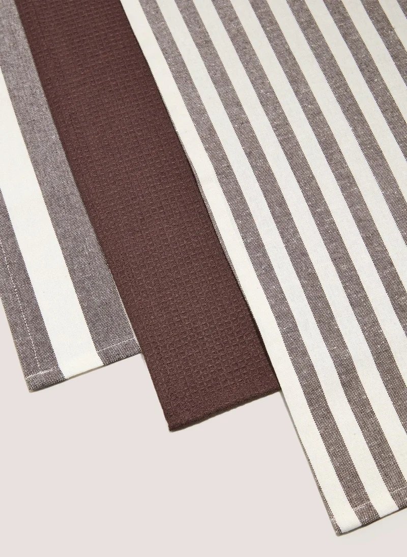 ماتلان 3 Pack Brown Striped Tea Towels