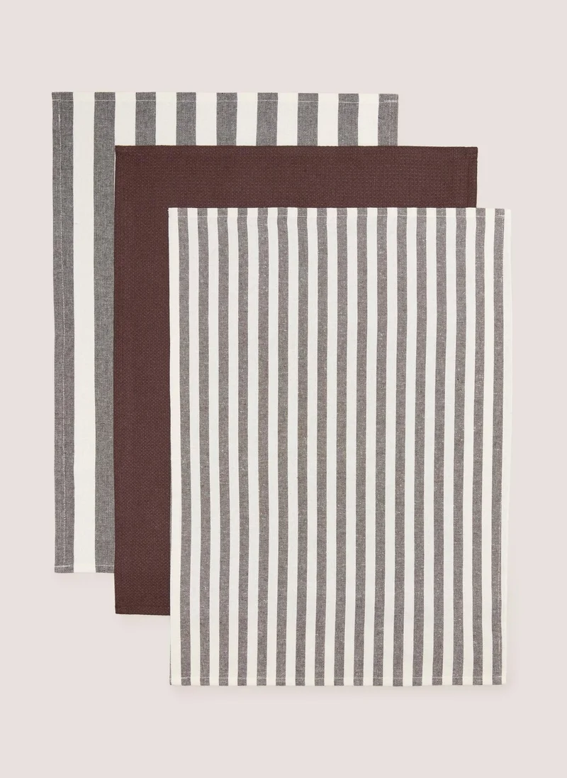 ماتلان 3 Pack Brown Striped Tea Towels