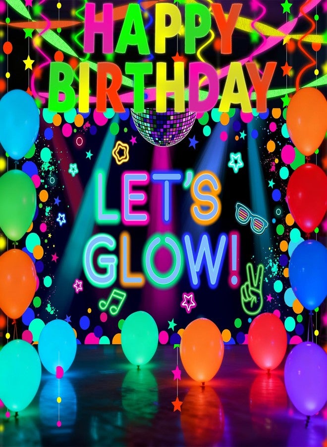 Oigco Glow in the Dark Party Supplies - Let’s Glow Backdrop, UV Banner, Balloons, Paper Streamers, Neon Garland for Blacklight Neon Birthday Party Decorations - Image 1