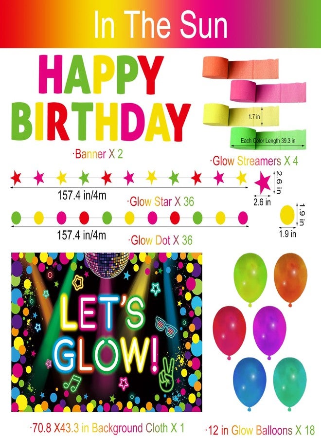 Oigco Glow in the Dark Party Supplies - Let’s Glow Backdrop, UV Banner, Balloons, Paper Streamers, Neon Garland for Blacklight Neon Birthday Party Decorations - Image 2