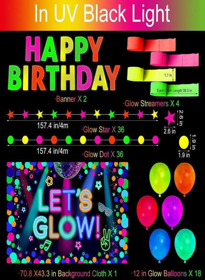 Oigco Glow in the Dark Party Supplies - Let’s Glow Backdrop, UV Banner, Balloons, Paper Streamers, Neon Garland for Blacklight Neon Birthday Party Decorations - Image 3