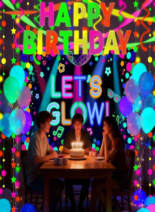 Oigco Glow in the Dark Party Supplies - Let’s Glow Backdrop, UV Banner, Balloons, Paper Streamers, Neon Garland for Blacklight Neon Birthday Party Decorations - Image 4