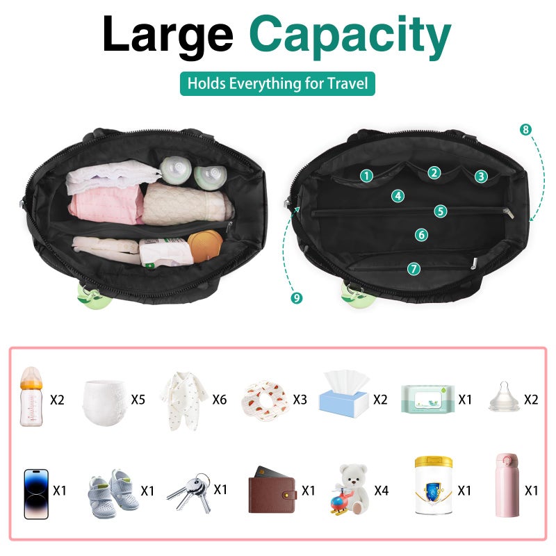 KUBYA KUBYA Diaper Bag Tote, Baby Diaper Tote Bags Crossbody Hospital Bag Travel Large Mommy Bag, with Silicone Pacifier Case (Black) - Image 2