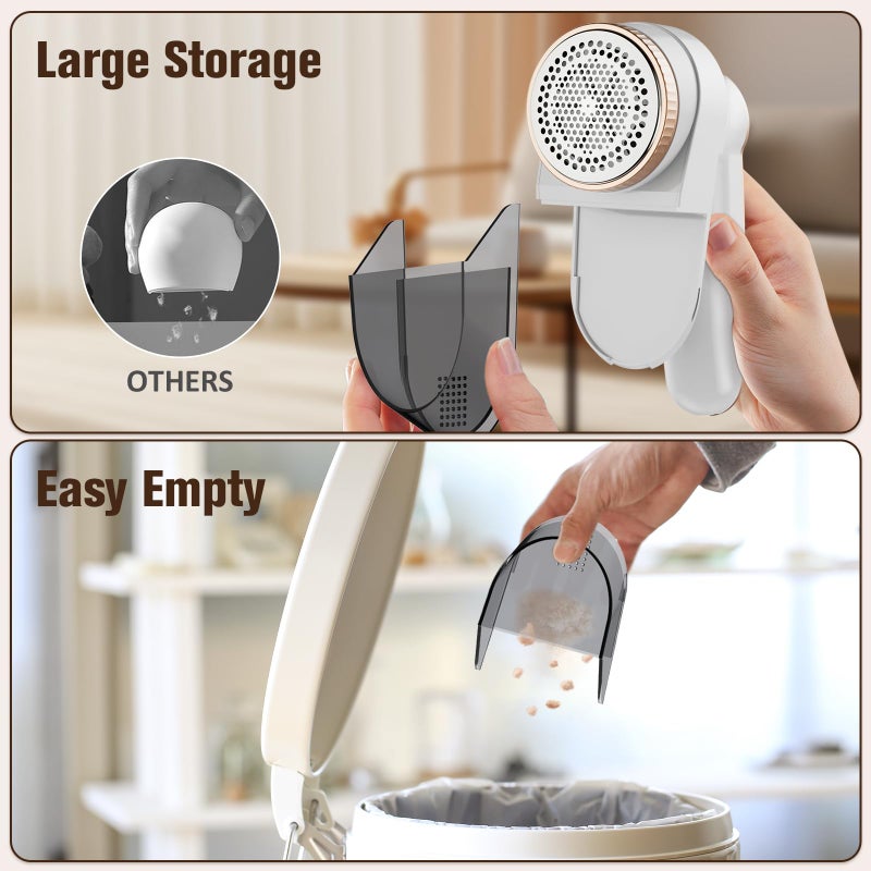 DBC Fabric Shaver with 15000r/Min Powerful Motor, LED Display, 3-Speeds, 6-Leaf Blades, Large Shaving Head Lint Remover for Clothes, Lint Ball, Furniture, Fuzz - Gold & White - Image 5