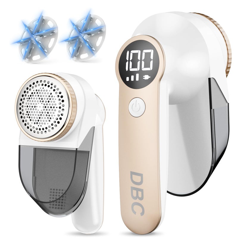 DBC Fabric Shaver with 15000r/Min Powerful Motor, LED Display, 3-Speeds, 6-Leaf Blades, Large Shaving Head Lint Remover for Clothes, Lint Ball, Furniture, Fuzz - Gold & White - Image 1