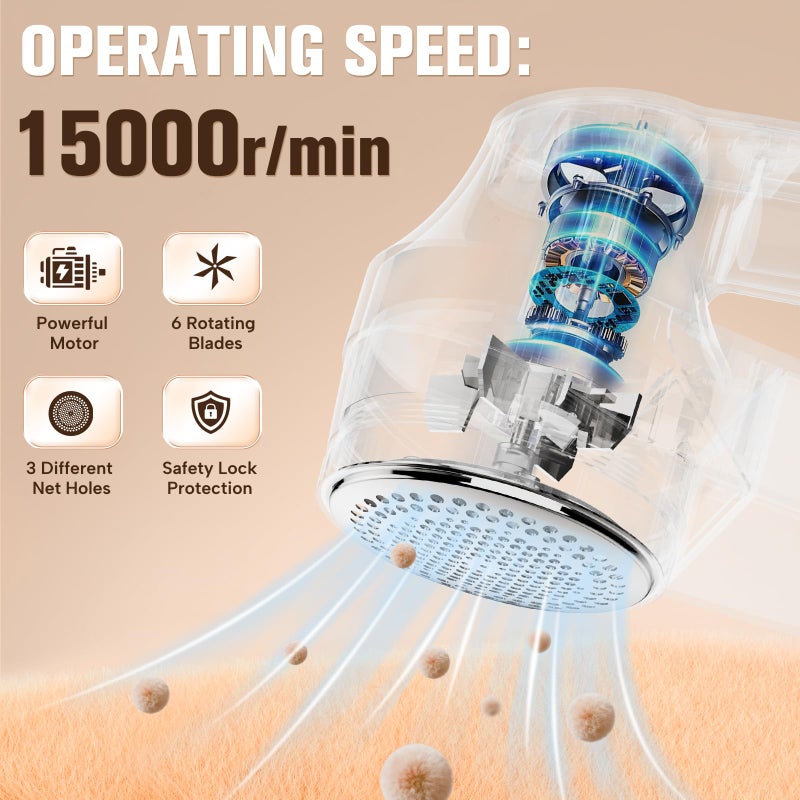DBC Fabric Shaver with 15000r/Min Powerful Motor, LED Display, 3-Speeds, 6-Leaf Blades, Large Shaving Head Lint Remover for Clothes, Lint Ball, Furniture, Fuzz - Gold & White - Image 3