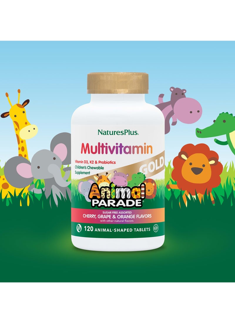 NaturesPlus Animal Parade Gold, Children's Chewable Multivitamin Supplement, Cherry, Grape & Orange, 120 Animal-Shaped Tablets  - Image 2