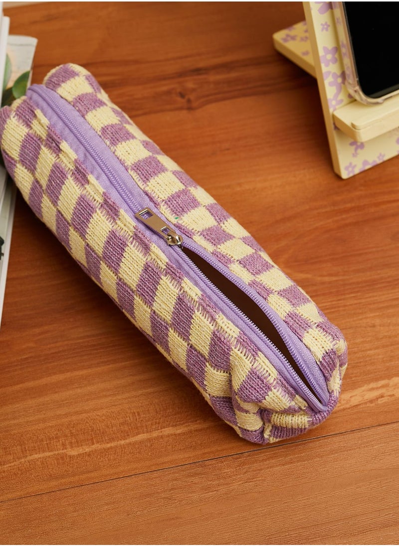Pink Cactus - Purple Check Pencil Case - Image 1