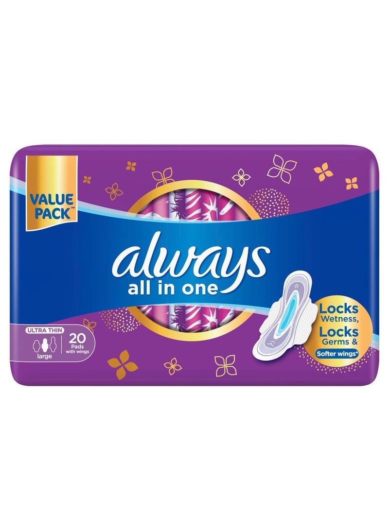 Always All In 1 Ultra Thin Night Sanitary Pads With Wings 24 Count
