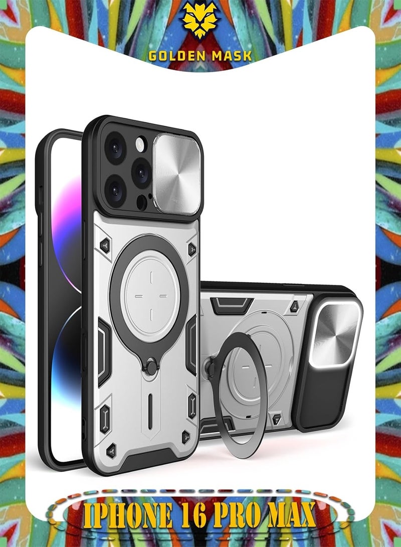 GOLDEN MASK GOLDEN MASK For iPhone 16 Pro Max Armored Camera Shield Cover Camera Lend Protection, Built-in 360° (Silver)