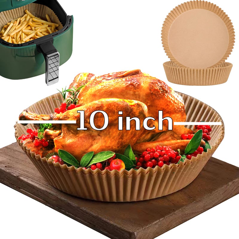 mutvle 10 Inch Air Fryer Disposable Paper Liner Round, [ XXL Size] 100Pcs Parchment Paper Liners for 7QT Air Fryer, Non-stick, Food Grade Baking - Image 1
